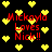 Pixelated red text reads "Mickayla Loves Nick!!" over a black background with yellow heart symbols, animated to shift positions across frames.