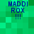 Pixelated green background with blue text reading 'MADDI ROX !!!' in four identical quadrants.