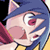 Pixelated anime-style character face with blue hair, pink cheeks, and red eyes in a static 50x50 icon format.