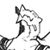 Black and white pixelated icon of a stylized character with angular limbs, partial body visible against transparent background.