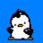 Animated contact sheet of a pixelated penguin mascot with subtle pose variations across 19 frames, displayed on blue background with grid-aligned text elements below each frame.