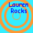 Four identical circular orange concentric rings on a cyan background with blue text reading "Lauren Rocks" in the top-left corner of each ring.
