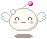 A 4-frame pixel art contact sheet of a white cloud-like character with pink cheeks, small wings, and a floating pink gem above its head, displayed on a gray background.