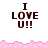 Brown text "I LOVE U!!" on white background with pink pixelated border, showing animation changes across frames.
