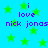 Blue background with green stars and purple text reading "i love nick jonas" repeated in two