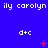 Blue background with repeated white text 'ily carolyn' and 'd+c' in , red plus and X symbols animate at specific positions