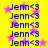 Yellow background with pink stars and repeated blue text "Jenn<3" in a pattern