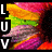 A static pixelated icon with vertical white text 'LUV' on the left and a colorful gradient background transitioning from pink to yellow, green, purple, and red.