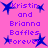 A static image with a bright pink background displays repeated text "Kristin and Brianna Baffles Forever" in purple pixelated font, surrounded by blue star shapes.