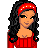 Pixel art of a woman in red attire with black hair and a headband, shown in multiple poses including standing and dancing.