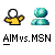 Static pixel art icon featuring two distinct cartoon figures above bold text reading "AIM vs. MSN" on a gray background.