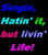Pixelated text-based buddy icon with four lines of colorful, stylized words on a black background.