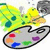 A cartoon palette with colored paint blobs, a yellow butterfly-like shape, and a gray sphere on white background.