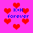Pixelated red hearts float on a bright pink background with blue text reading 'K+H forever' in multiple positions.