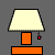 Pixelated lamp icon with orange base and white shade, showing two states: unlit (gray background) and lit (yellow background), with a small red switch detail.