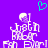 Pixelated purple background with two identical white text stacks reading 'frank bear' and 'Fah Ebrl' beneath a cyan heart symbol.