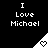 Black background with white pixelated text "I Love Michael" above a triangular signal icon containing a heart symbol.