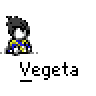 A 4x4 contact sheet of a Vegeta-themed animated buddy icon showing sequential frames with blue energy effects and varying poses against a gray background.
