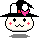 Pixel art character with witch hat, white face, black eyes, pink cheeks, and mouth in four variations showing mouth and eye changes.