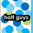 Animated buddy icon with blue and green polka dots background, displaying four text phrases in black boxes