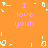 Pixelated orange background with pink text reading "I love youh" and light blue decorative elements scattered across the image.
