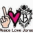 Pixelated icon shows a hand making peace sign, pink heart symbol, and stylized 'YJ' letters with partial text below.