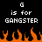Pixelated text reads 'G is for GANGSTER' twice above orange flames on black background.