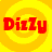 Red text 'DizZy' on yellow spiral background with gray in bottom-right corner
