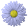 Four identical pixelated daisy icons arranged in a 2x2 contact sheet with light purple petals and yellow centers on a gray background.