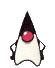 A white, tooth-shaped character with a black pointed hat and red circular eye displays multiple hand gestures