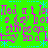 Animated green background with repeating pink text and blue star-like patterns, showing motion in the text elements.