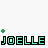 Pixelated text 'JOELLE' repeated in three with green plus symbols scattered across a white background