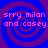 Pixelated text 'srry milan and casey' repeated four times on a blue and purple spiral background with no visible animation changes.