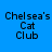 Four display 'Chelsea's Cat Club' text with varying purple background highlights on each word across blue backgrounds