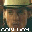 nine pixelated frames showing a person in a light-colored cap, with text changing across the top and bottom-left frame