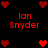Red pixelated hearts and text 'Ian Snyder' on black background, arranged in a pattern with repeated elements