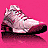 Six pixelated sneakers displayed in a on pink background, each with distinct color schemes and lacing patterns