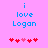 Pixelated blue text 'i love Logan' on pink background with red and pink heart icons below, showing animation of hearts shifting positions