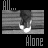 Pixelated grayscale image showing a figure in dark pants and white shoes standing on horizontal striped lines with 'Alone' text below.