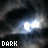 Animated sequence of a glowing white symbol fading into a dark smoky background with repeated "DARK" text overlays.