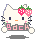Pixelated white cat with dark blue eyes, orange nose, and pink cheeks holds two pink strawberries with green leaves above its head; gray banner below reads 'Gdck' in pink letters.