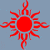 Red and black sun symbols on a light blue background with text reading "Just a ray of fucking.." and repeated "SUNSHINE" in orange and yellow.