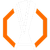 A white trophy with a flared top and narrow base, flanked by two orange curved brackets on a gray background.