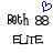 Blue pixelated heart icon above four black-and-white text-based icons arranged in two , with 'Roth' and '88' on top and 'ELITE' below