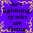 A static pixel art image with a purple background, yellow lightning-like border, and repeated black text reading "he's lightning, sparks are flying" in a pattern