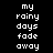Pixelated text with three of 'my rainy days fade away' on black background, each highlighted in pink sequentially