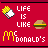Red background with repeated 'LIFE IS LIKE' text, hamburger icons, and McDonald's logos in yellow and white; lower sections display song lyrics.