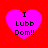 Four identical pink hearts on red background with black text "I Lubb Dom!!" inside each heart.