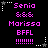 Pixelated text in pink and white on black background with star-shaped corner markers, arranged in repeating vertical
