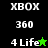 A split-screen animation showing two versions of a green and black Xbox 360-themed icon with '4 Life' text, where the star symbol changes from green to black.